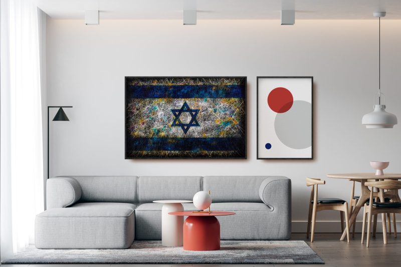 Flag of Israel in minimalistic interior