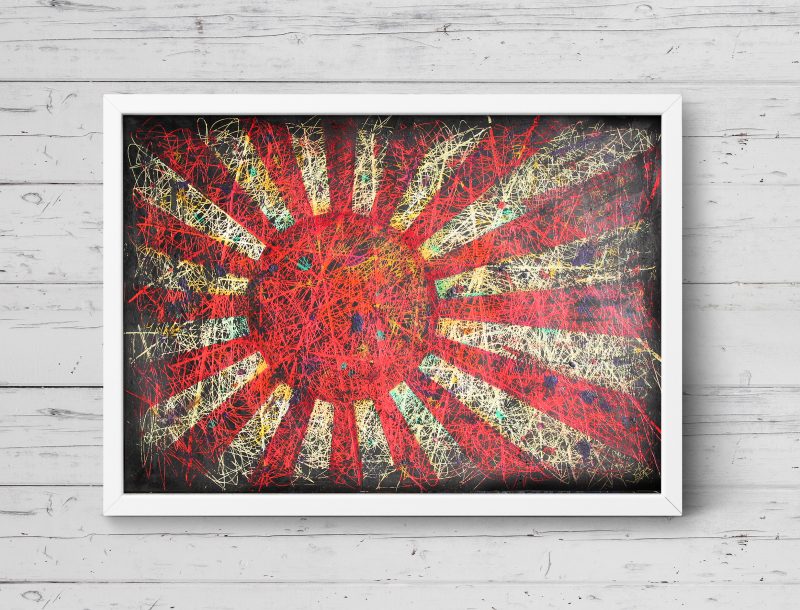 Hand painted Flag of Japan Rising Sun