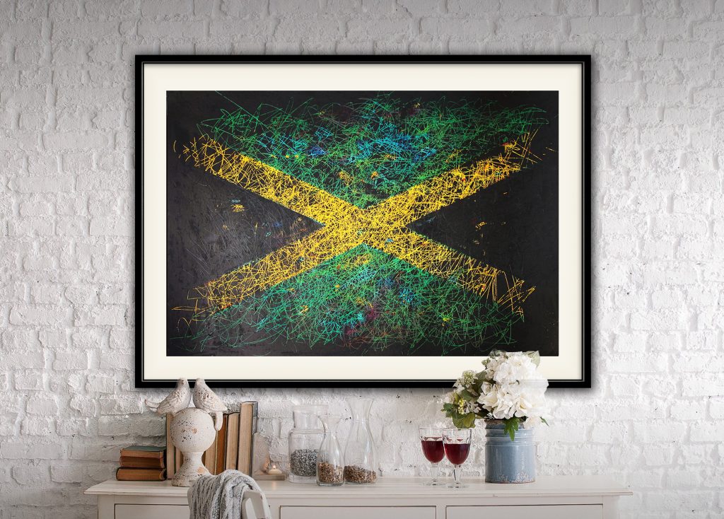 Hand painted Flag of Jamaica in interior