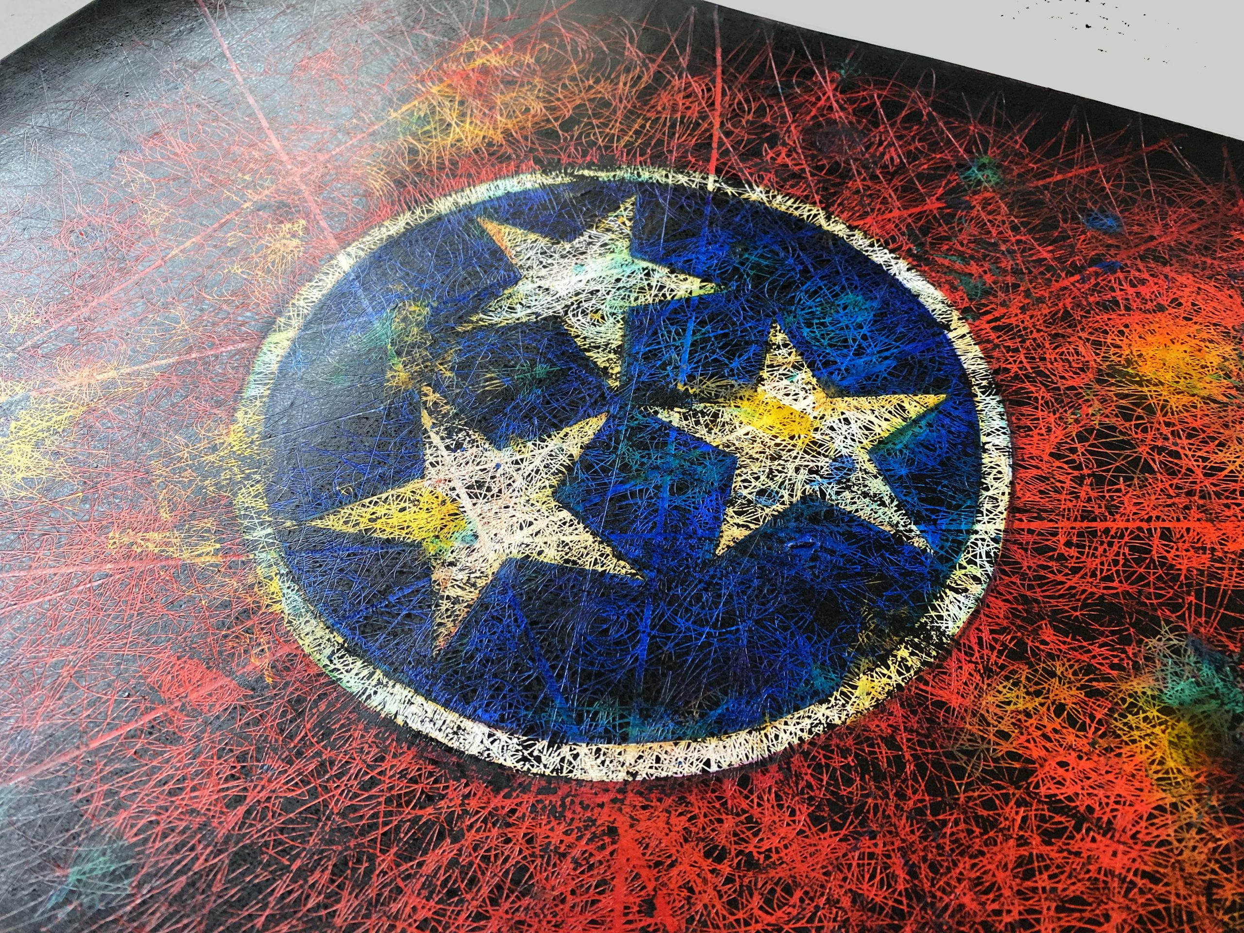 Fragment of Framed Hand painted Flag of Tennessee State Fragment of Framed Hand painted Flag of Tennessee State