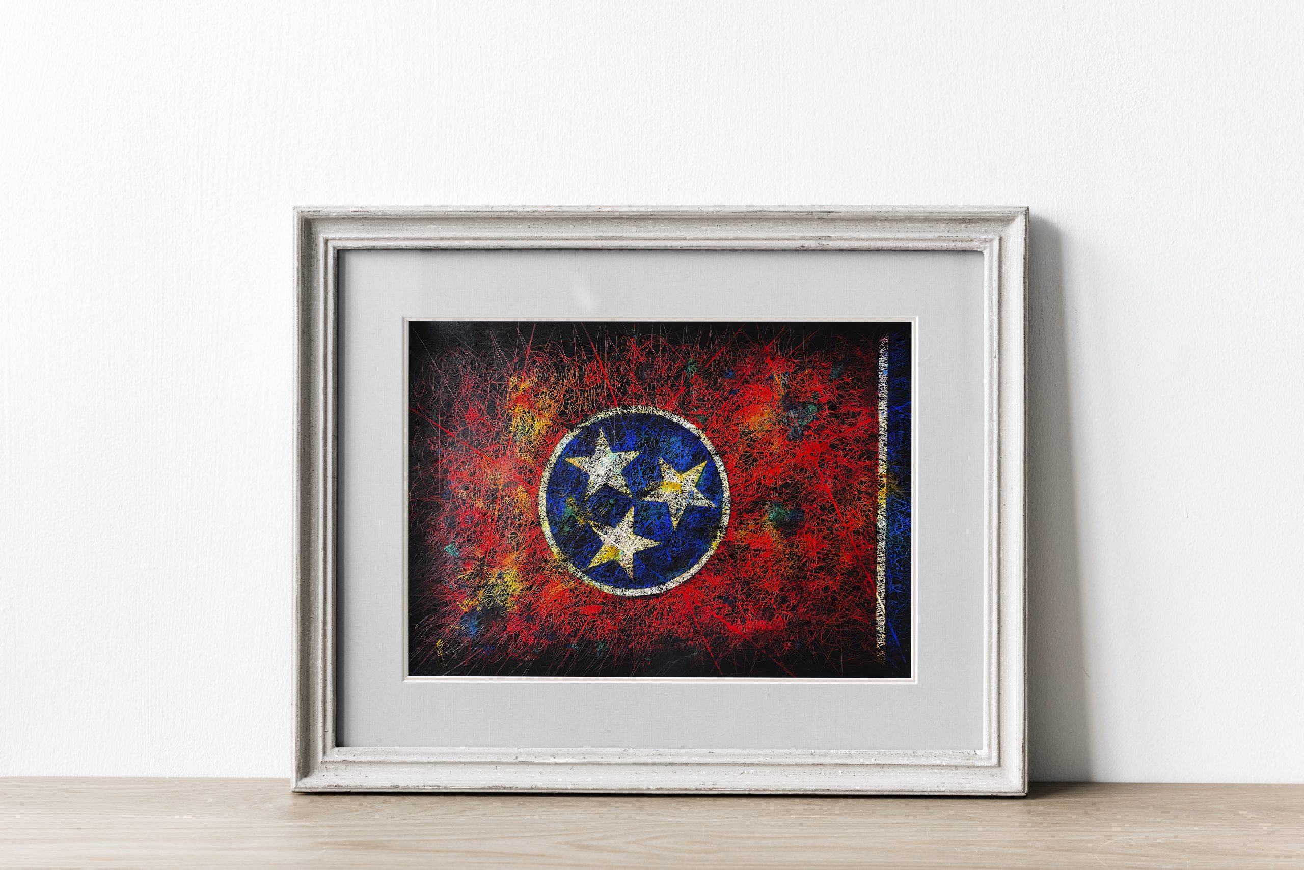 Framed Hand painted Flag of Tennessee State Framed Hand painted Flag of Tennessee State