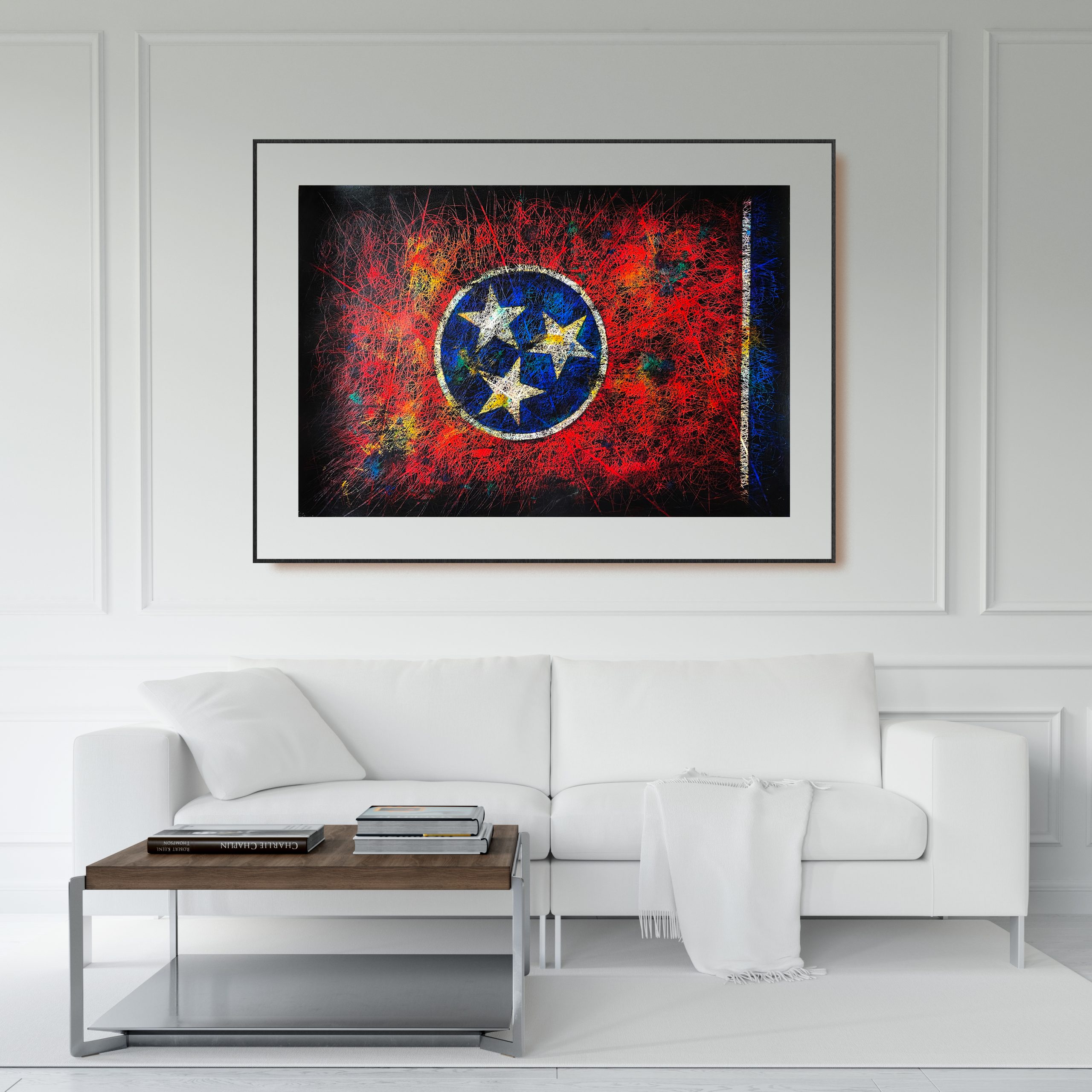 Framed Hand painted Flag of Tennessee State as Modern Interior Wall Decor Framed Hand painted Flag of Tennessee State as Modern Interior Wall Decor