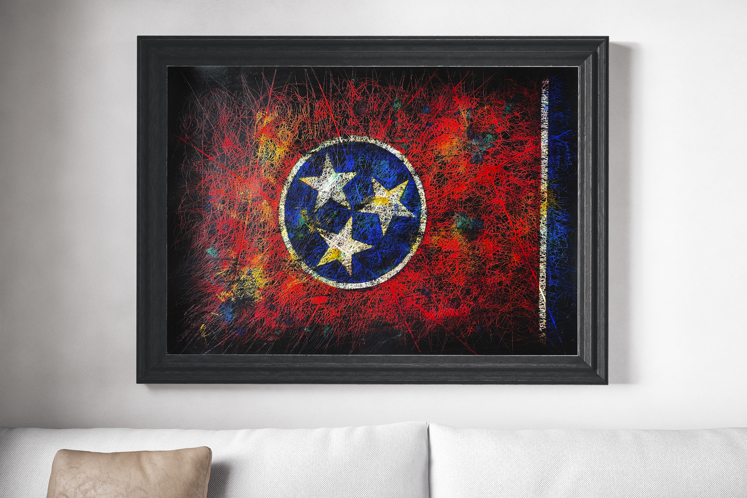 Framed Hand painted Flag of Tennessee State as Modern Interior Wall Decor Framed Hand painted Flag of Tennessee State as Modern Interior Wall Decor