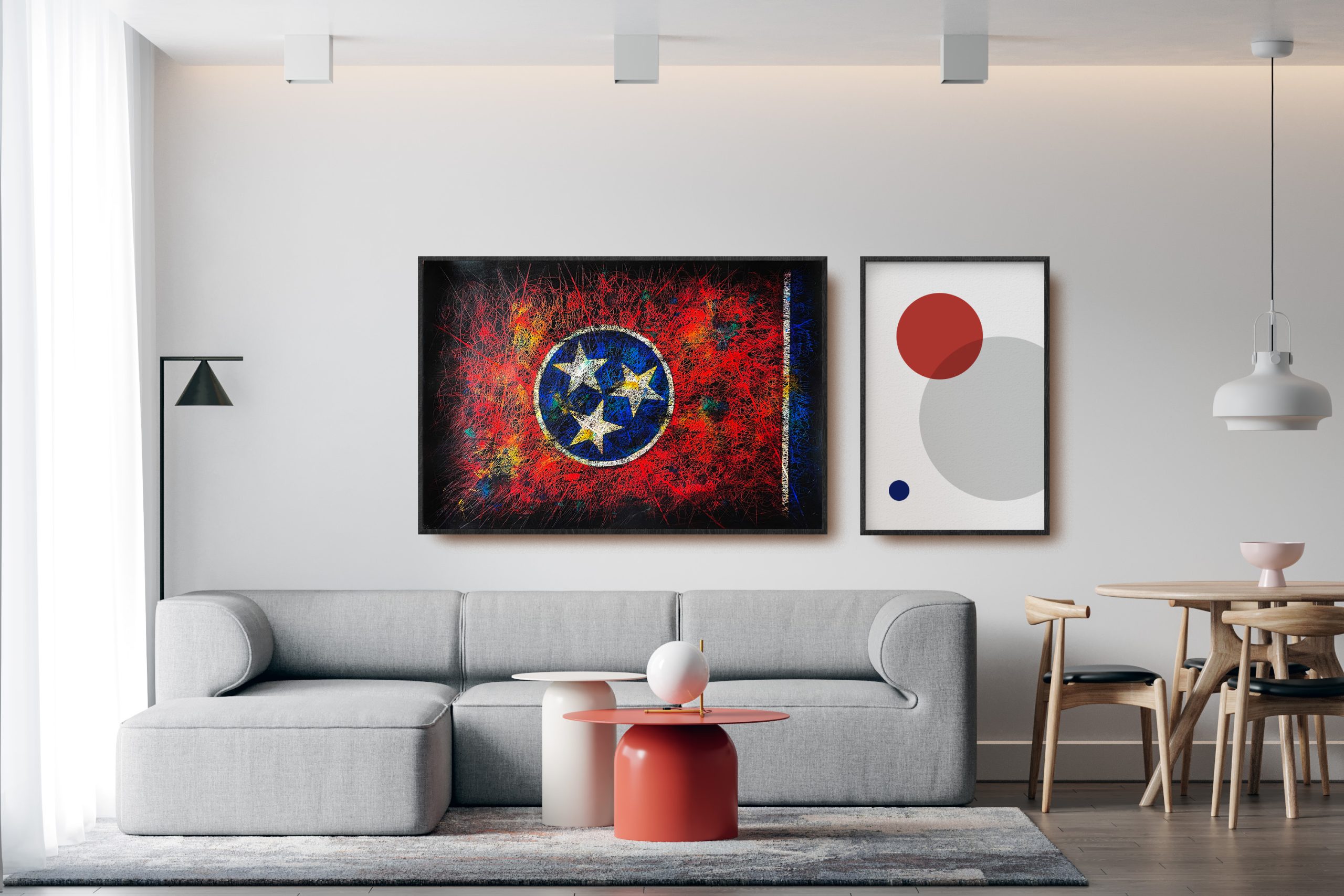 Framed Hand painted Flag of Tennessee State as Modern Interior Wall Decor Framed Hand painted Flag of Tennessee State as Modern Interior Wall Decor