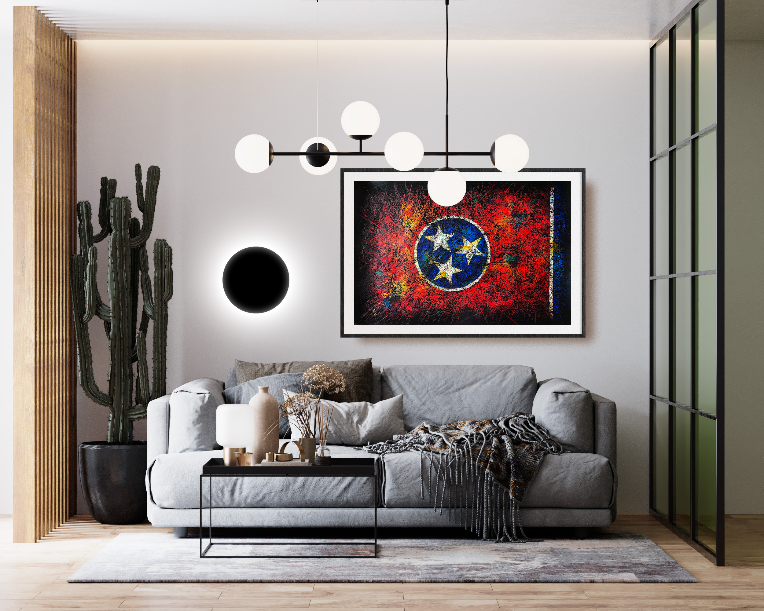 Framed Hand painted Flag of Tennessee State as Modern Living Room Interior Wall Decor Framed Hand painted Flag of Tennessee State as Modern Living Room Interior Wall Decor