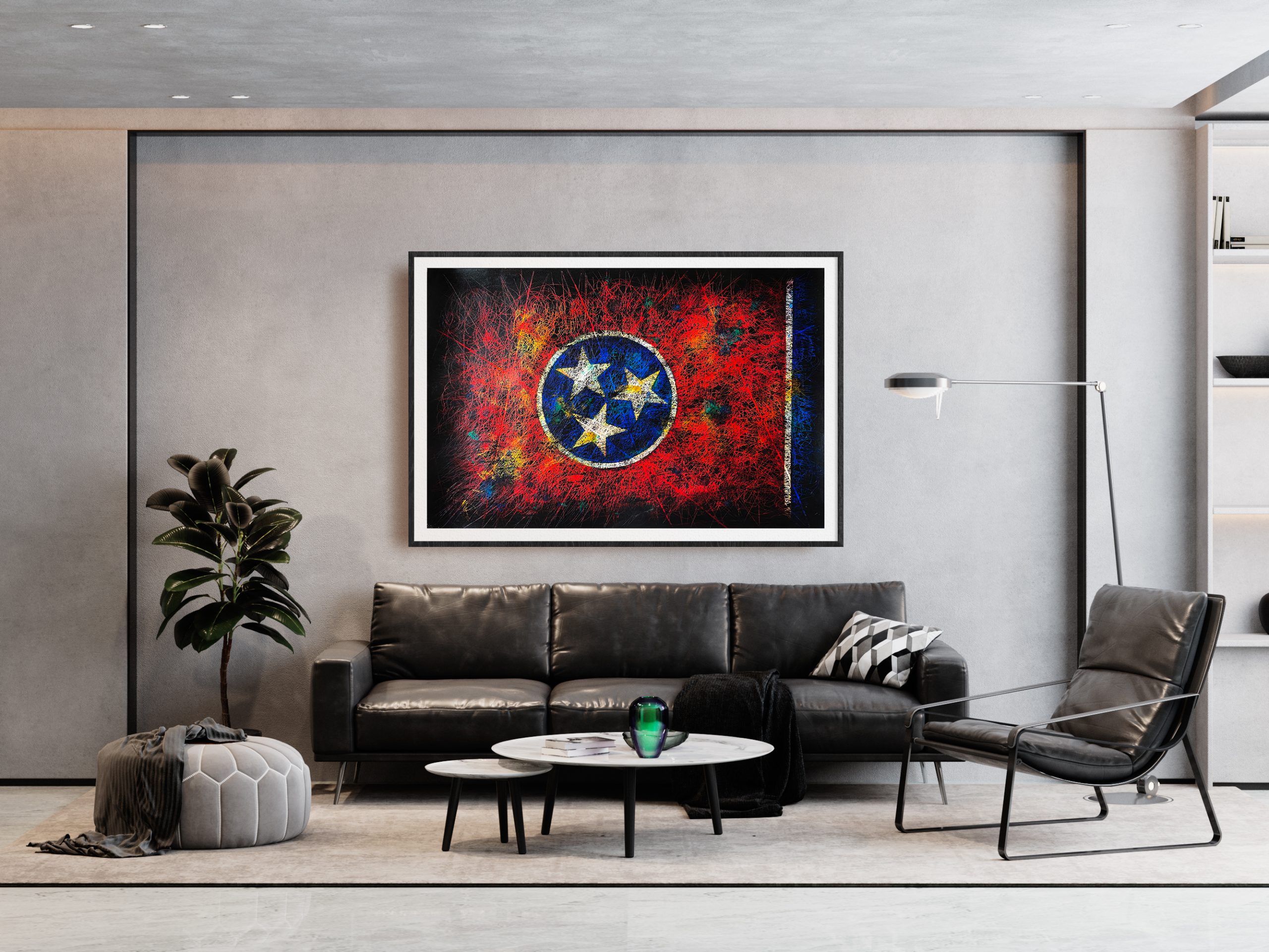 Framed Hand painted Flag of Tennessee State as Modern Living Room Interior Wall Decor Framed Hand painted Flag of Tennessee State as Modern Living Room Interior Wall Decor