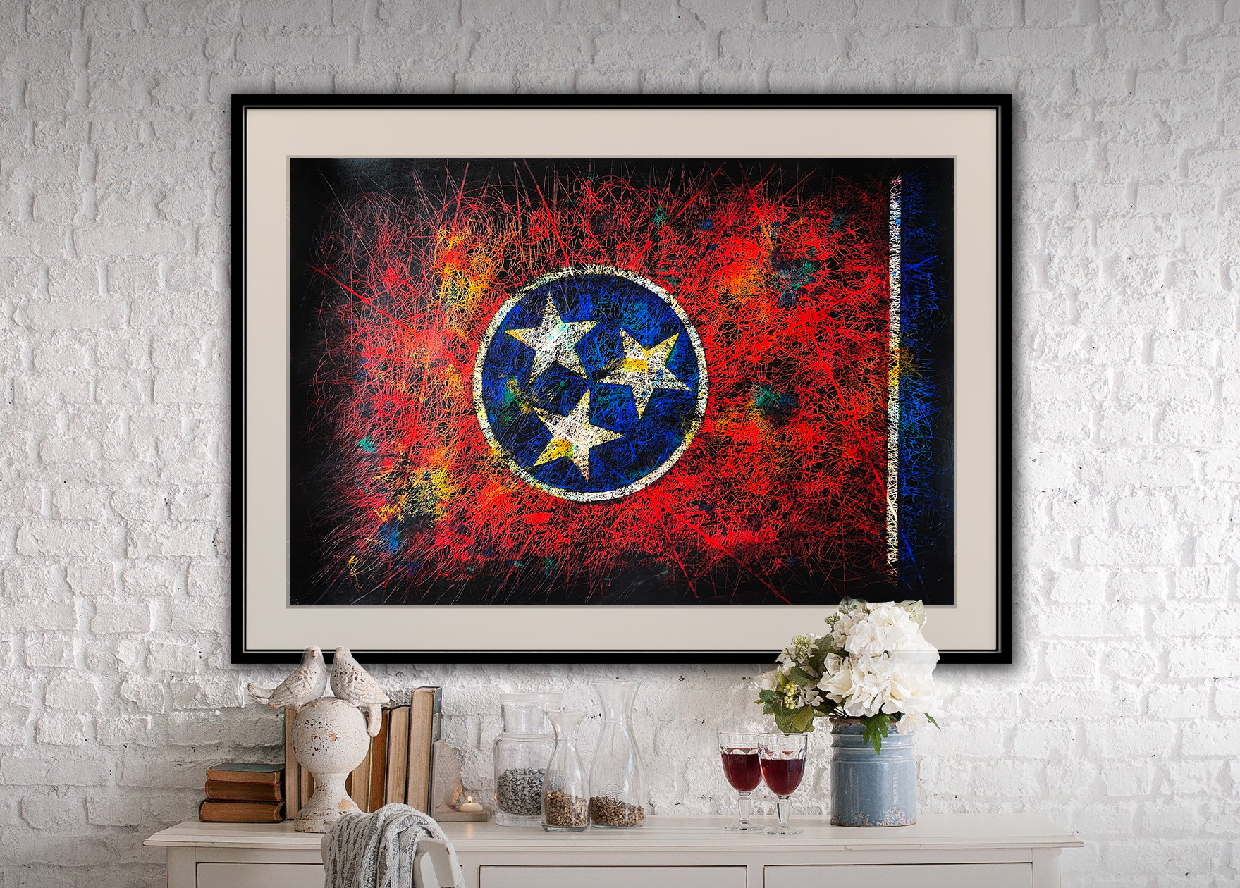 Framed Hand painted Flag of Tennessee State Framed Hand painted Flag of Tennessee State