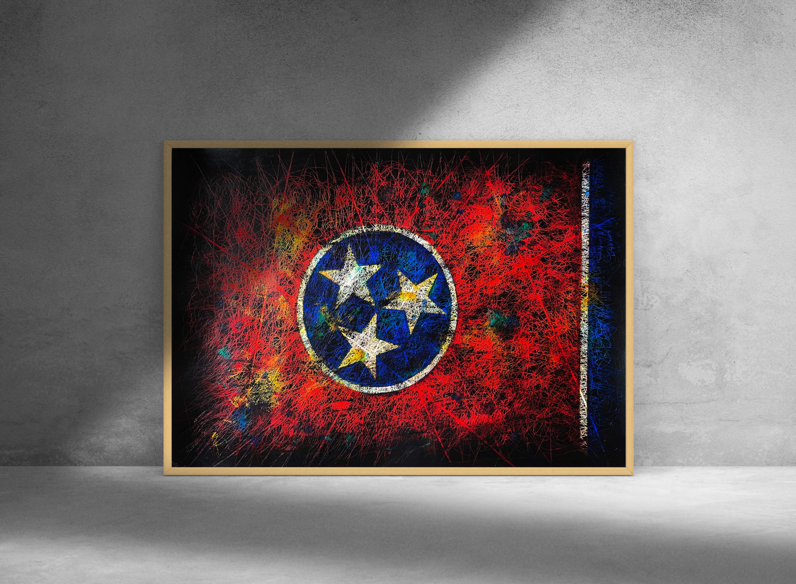 Framed Hand painted Flag of Tennessee State Framed Hand painted Flag of Tennessee State