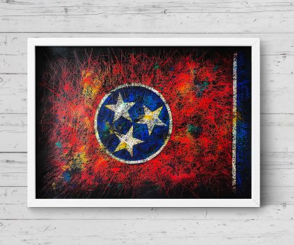 Framed Hand painted Flag of Tennessee State as Modern Interior Wall Decor