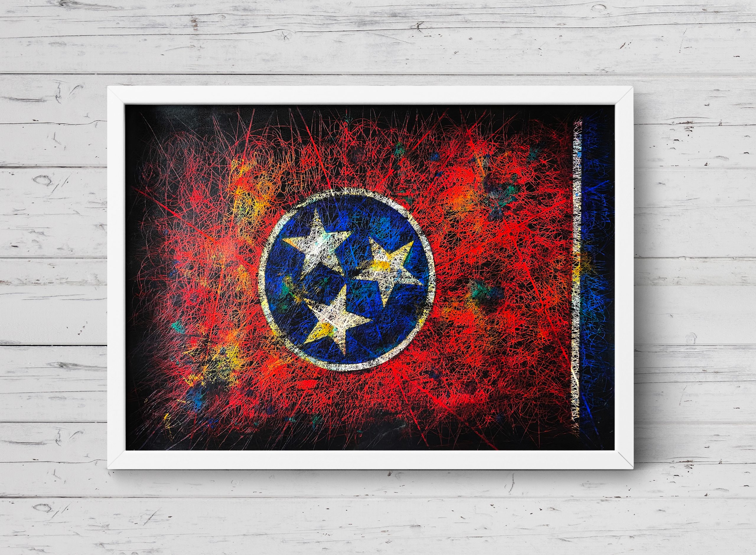Framed Hand painted Flag of Tennessee State as Modern Interior Wall Decor Framed Hand painted Flag of Tennessee State as Modern Interior Wall Decor