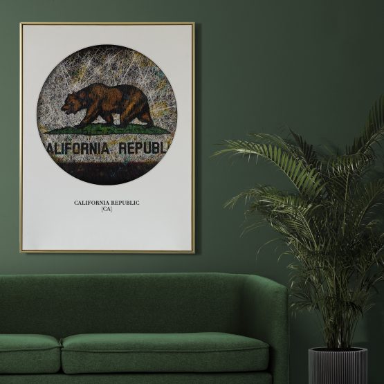 Printed Flag of California Republic in modern living room home decor interior
