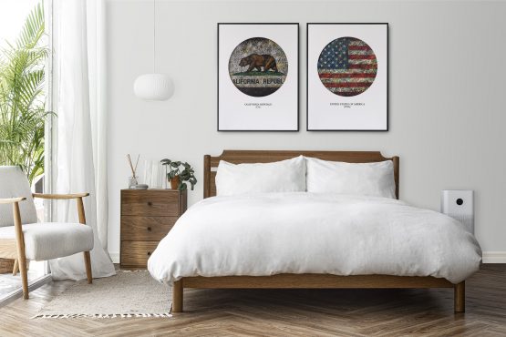 Printed Flag of California Republic in bedroom