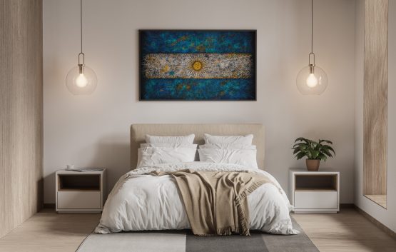 Painting of Argentina Flag in bedroom