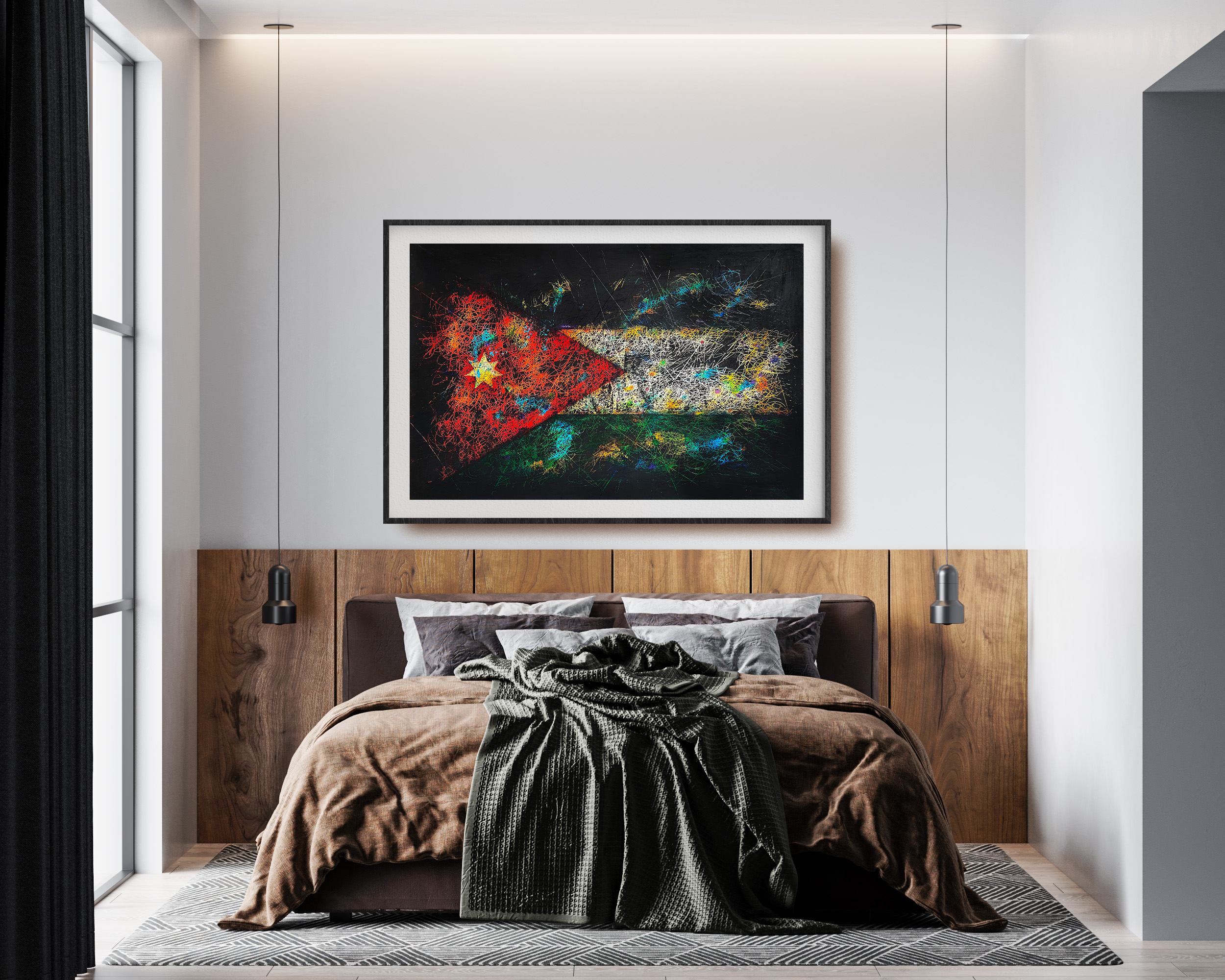 Hand painted Flag of Jordan in the bedroom Hand painted Flag of Jordan in the bedroom