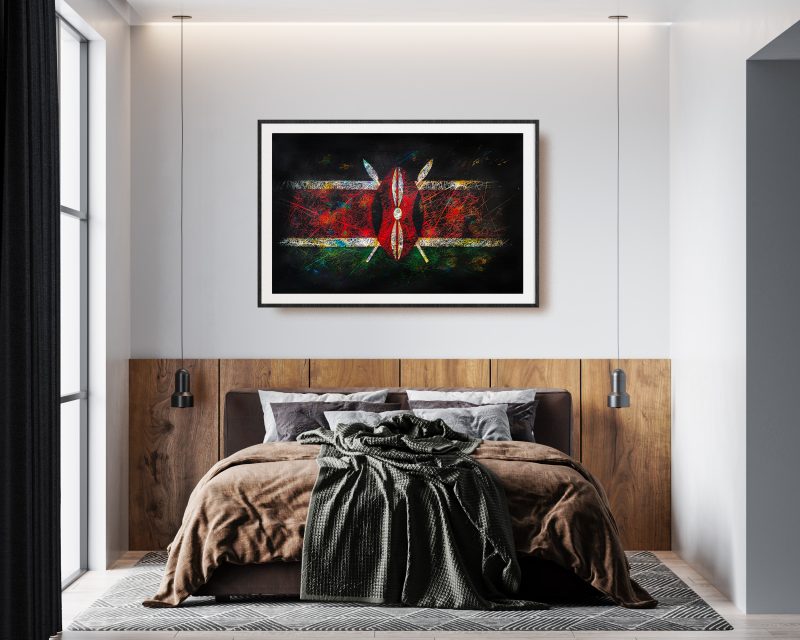 Hand painted Flag of Kenya as wall Decor in the bedroom