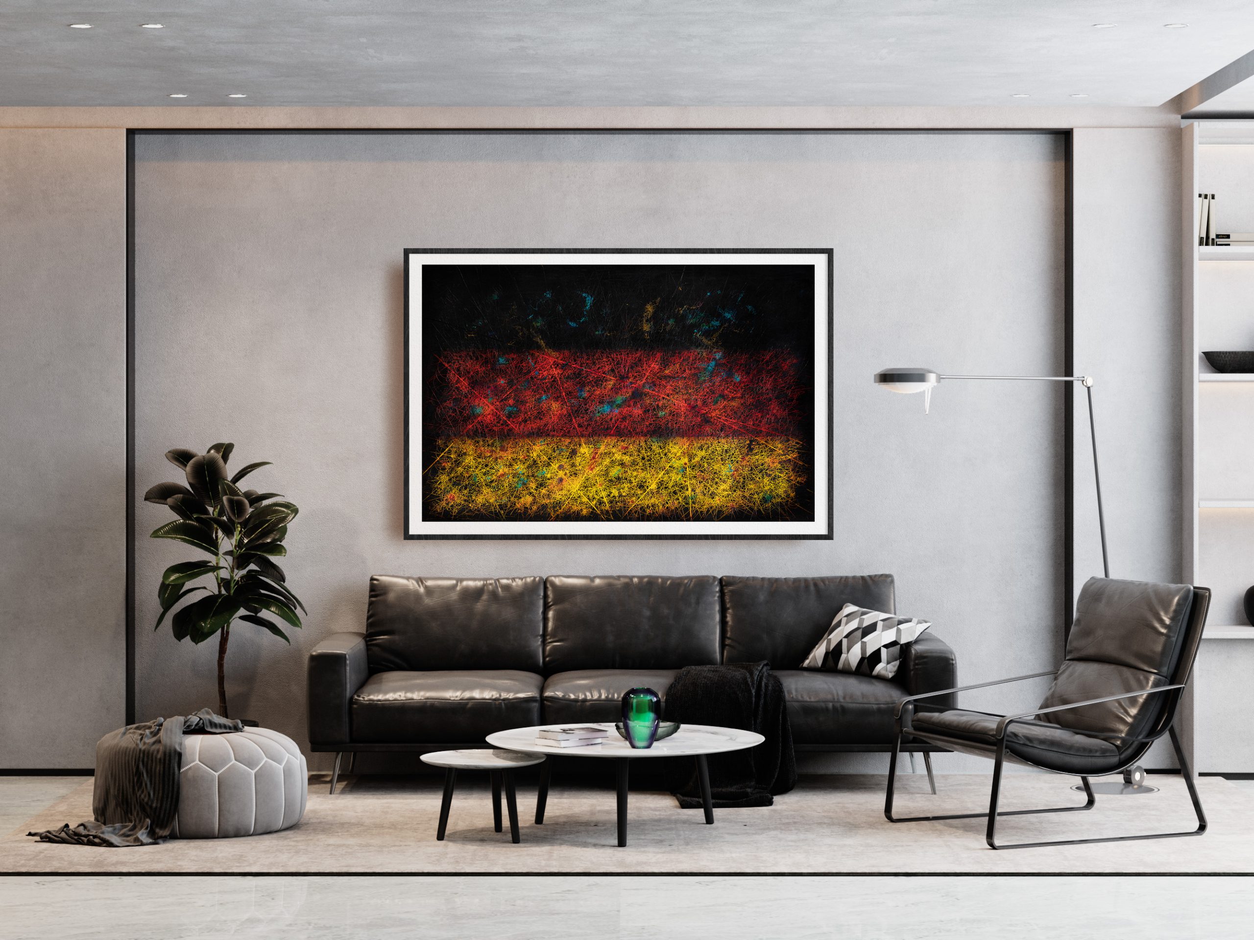Flag of Germany hanging in loft living room home decor interior Flag of Germany hanging in loft living room home decor interior
