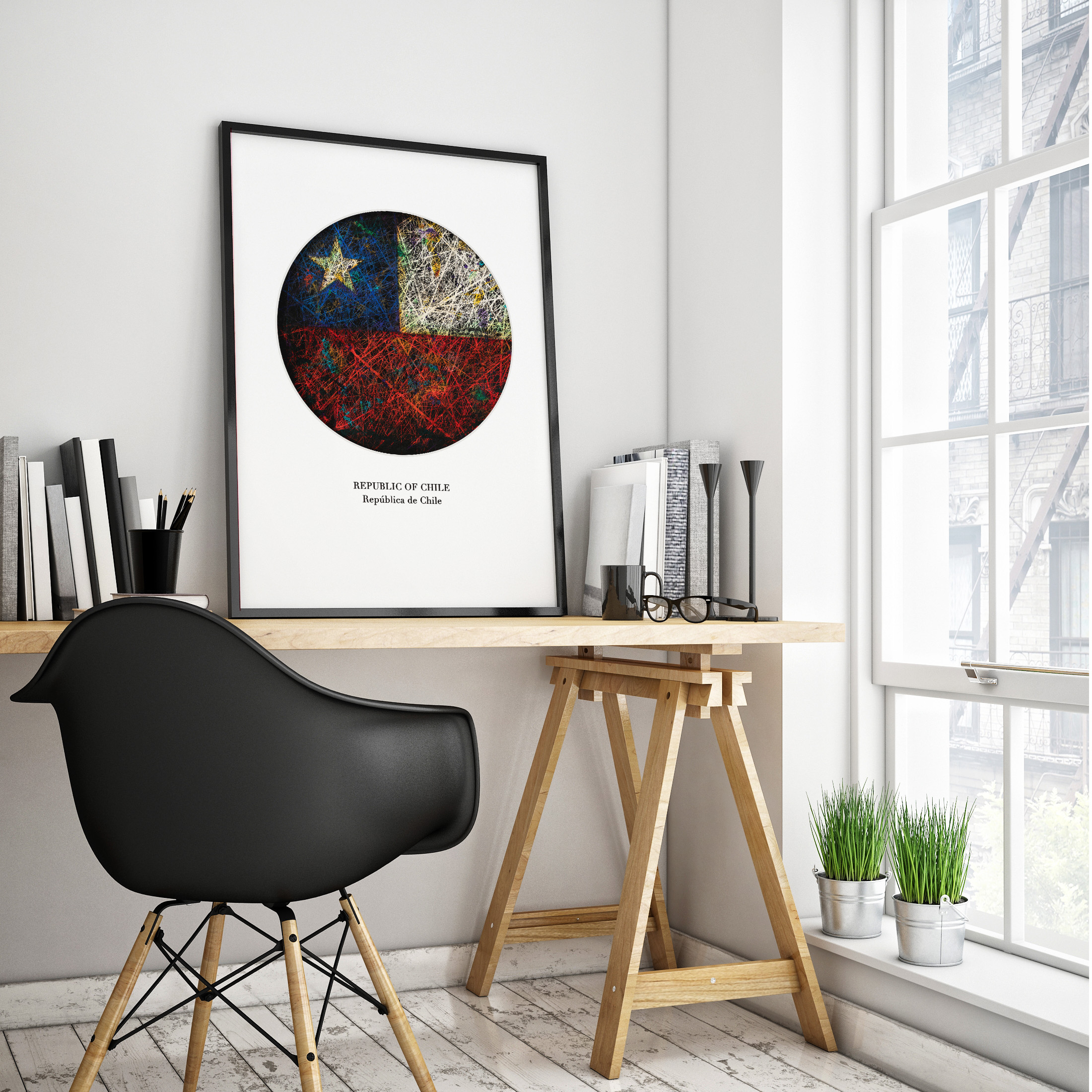 Printed Flag of Chile as Workspace Decor Printed Flag of Chile as Workspace Decor