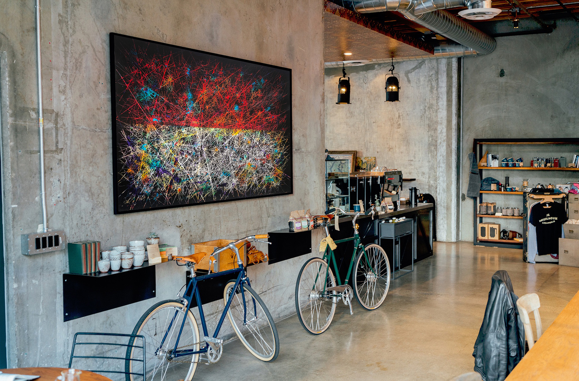 Flag of Indonesia hanging in loft interior Flag of Indonesia hanging in loft interior