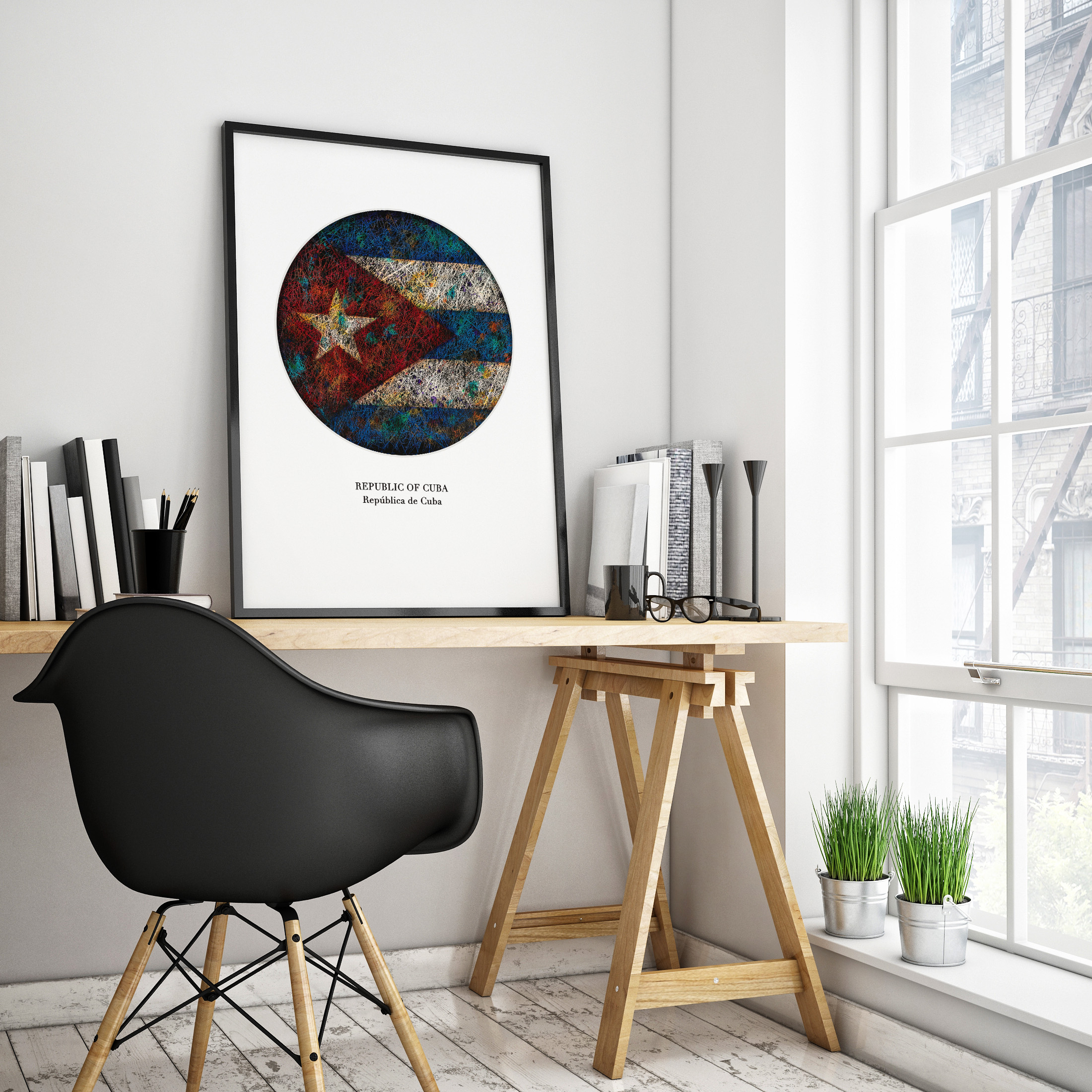Printed Flag of Cuba as Workspace Decor
