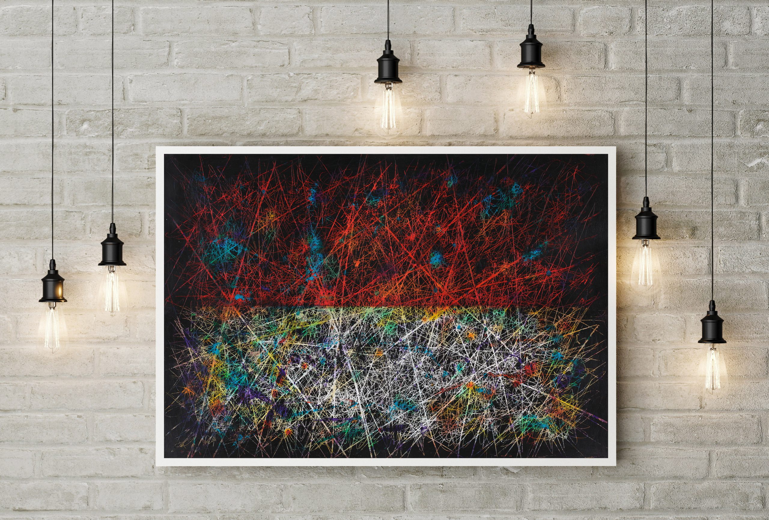 Flag of Indonesia hanging in loft interior Flag of Indonesia hanging in loft interior