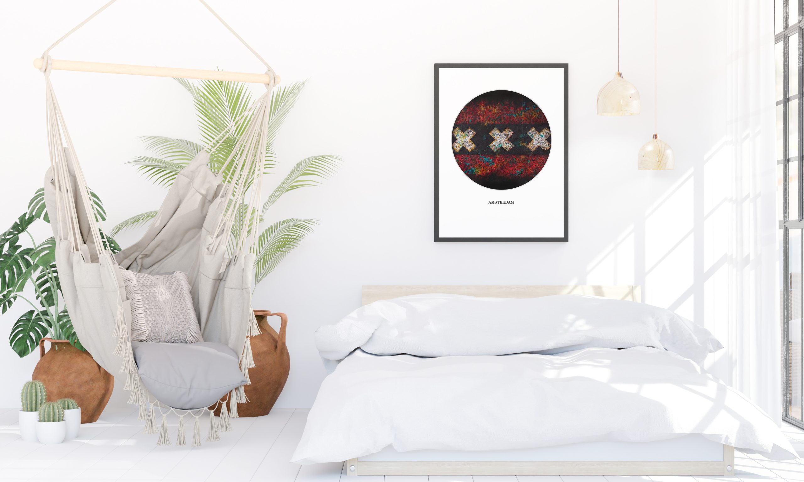 Printed Amsterdam Flag in a bedroom Printed Amsterdam Flag in a bedroom