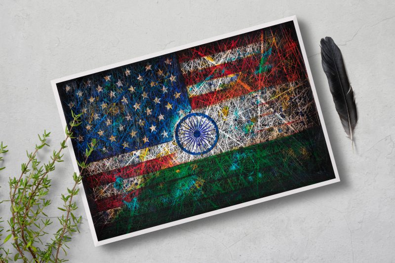 Printed Postcard of USA&India Flags