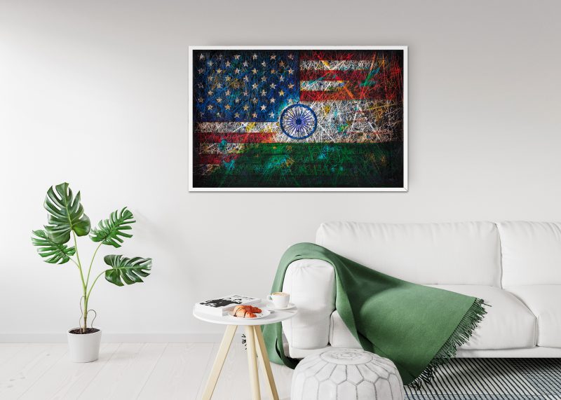 Printed Poster of USA& India Flags as contemporary Living Room Interior Wall Decor