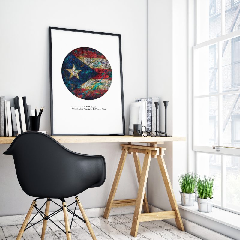 Printed Poster- Flag of Puerto Rico as Workspace Decor