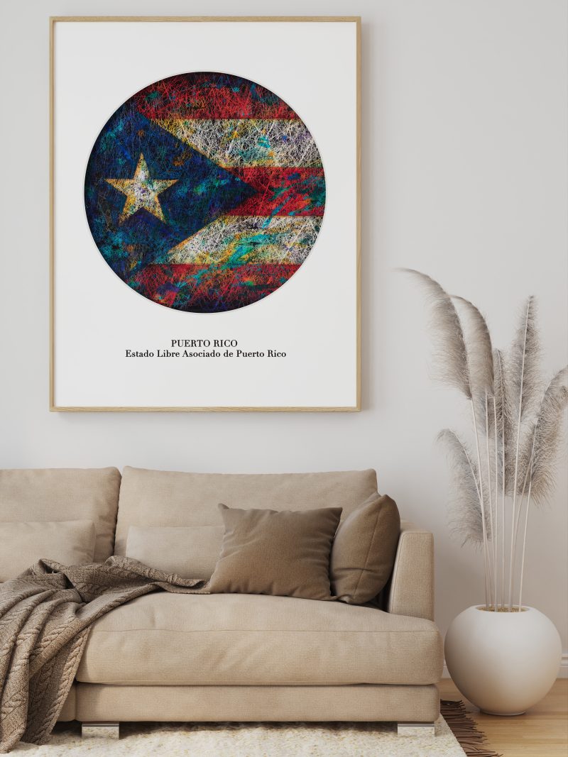 Printed Flag of Puerto Rico hanging on the wall Scandinavian design interior