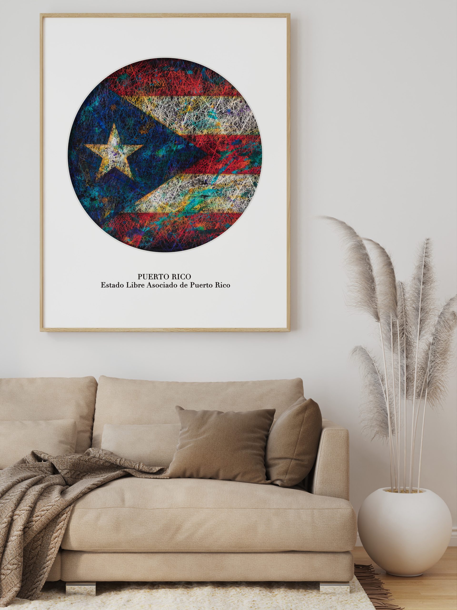 Printed Flag of Puerto Rico hanging on the wall Scandinavian design interior Printed Flag of Puerto Rico hanging on the wall Scandinavian design interior