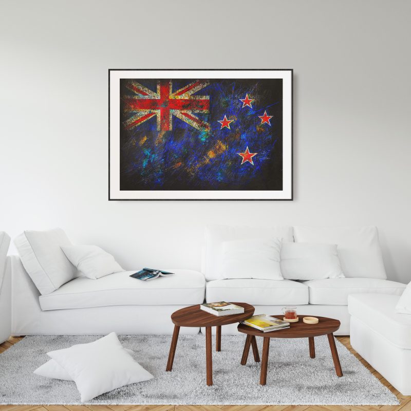 Hand painted Flag of New Zealand as Scandinavian Style living Room Decor