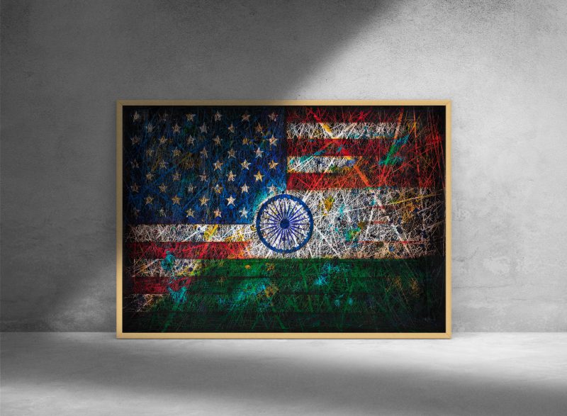 Printed Poster of American & Indian Flags