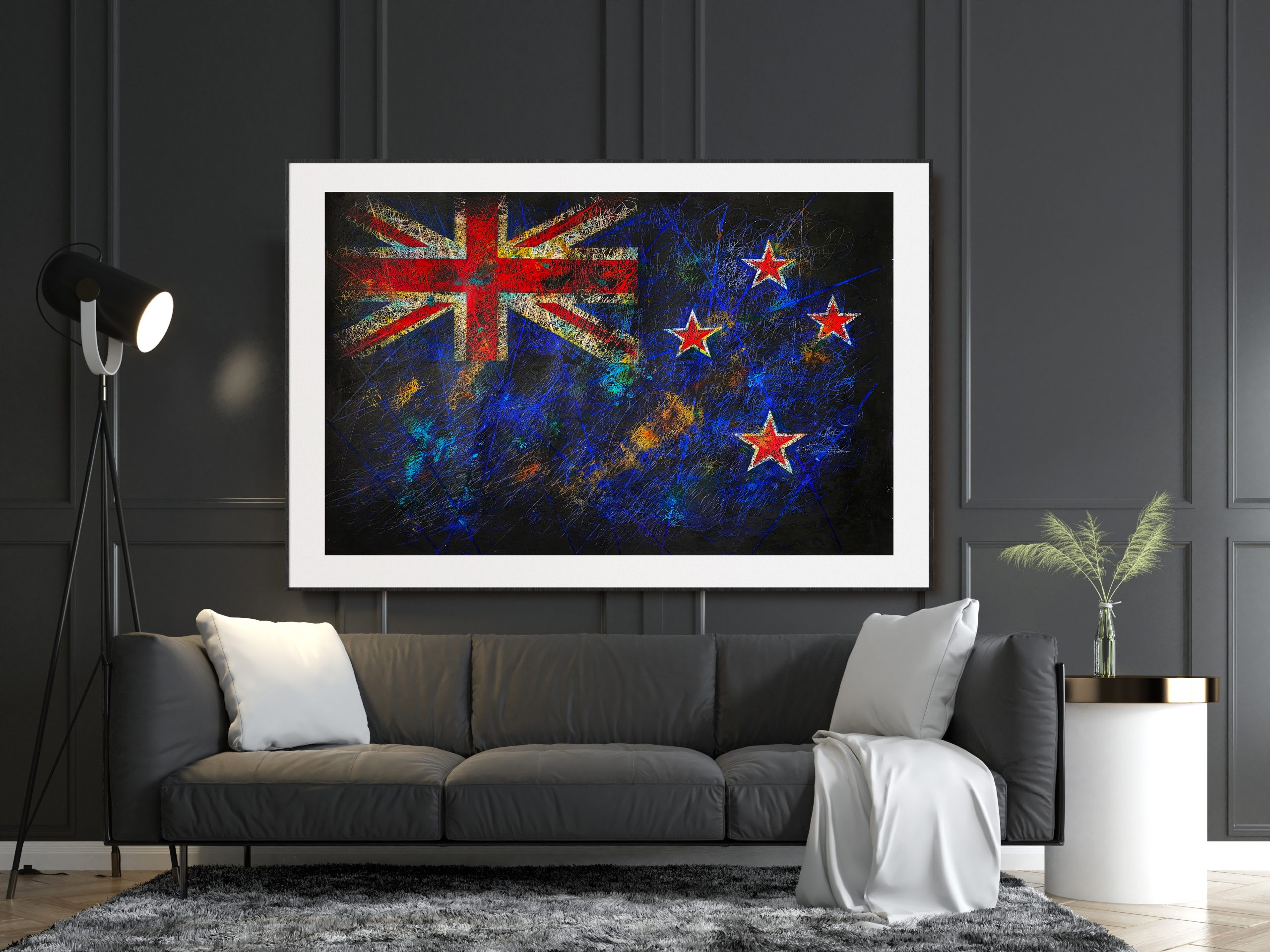Hand painted Flag of New Zealand as Dark Living Room Wall Decor