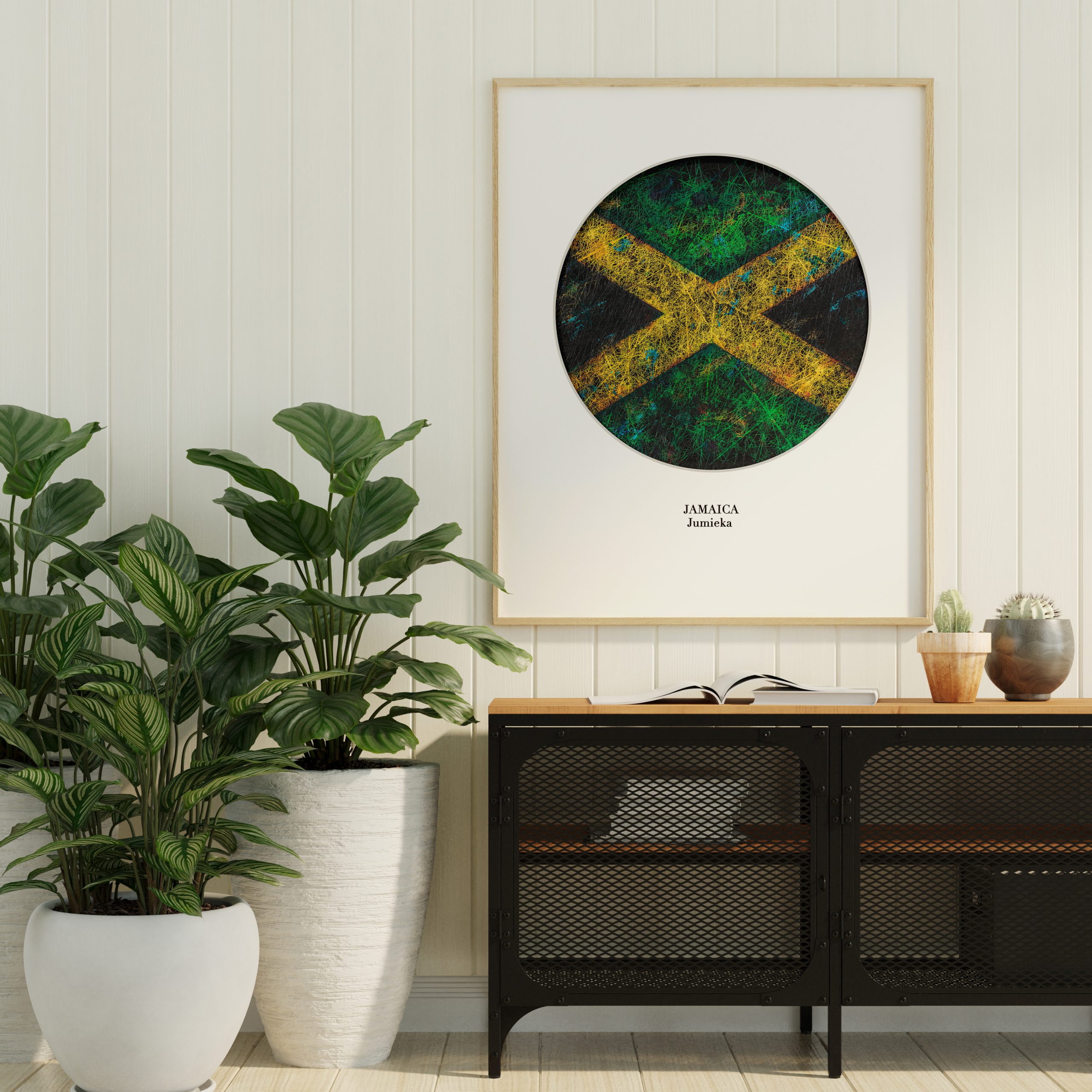 Flag of Jamaica Poster on the Industrial Style Living Room wall Flag of Jamaica Poster on the Industrial Style Living Room wall