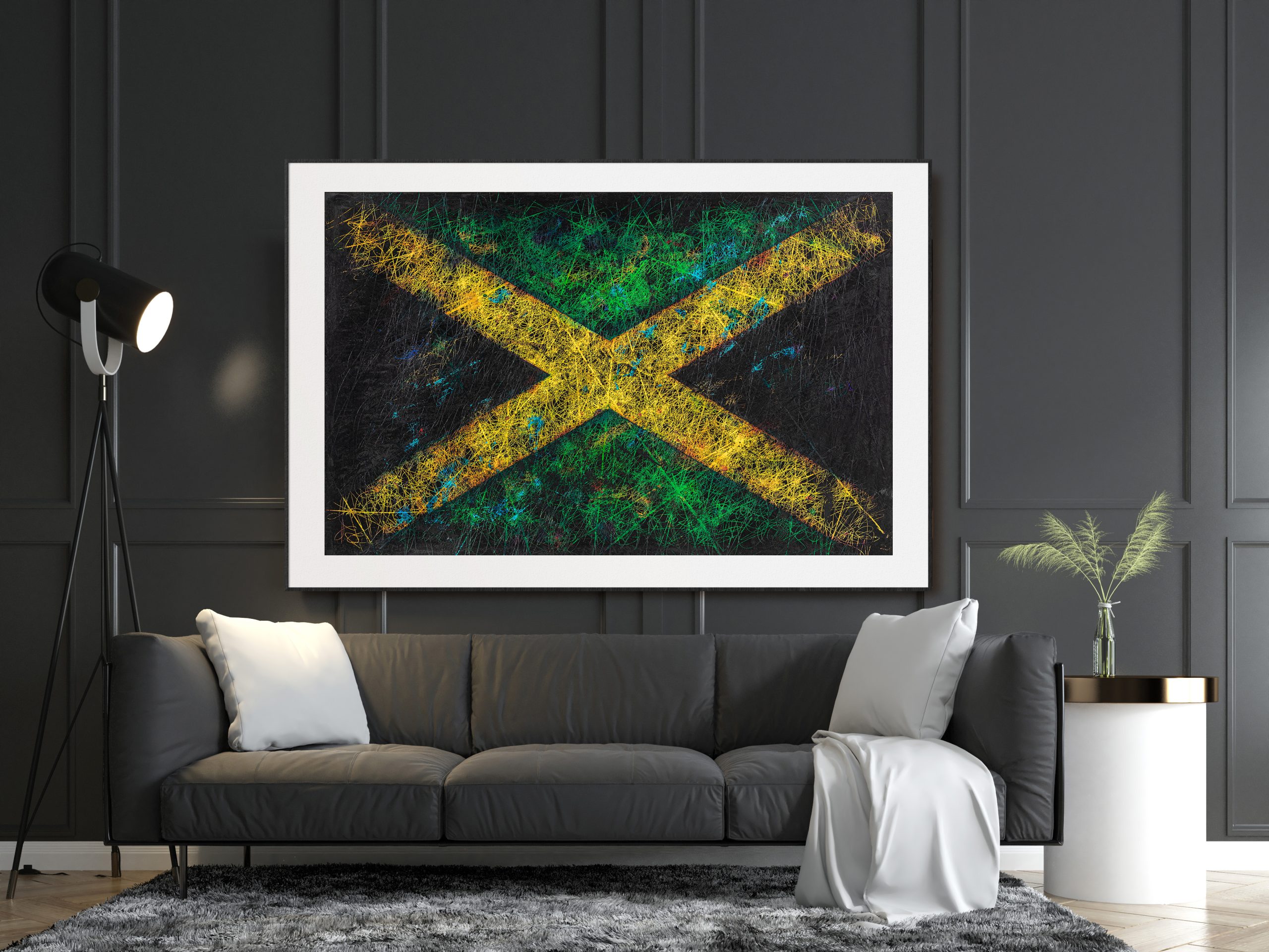 Printed Flag of Jamaica as Dark Living Room Wall Decor Printed Flag of Jamaica as Dark Living Room Wall Decor
