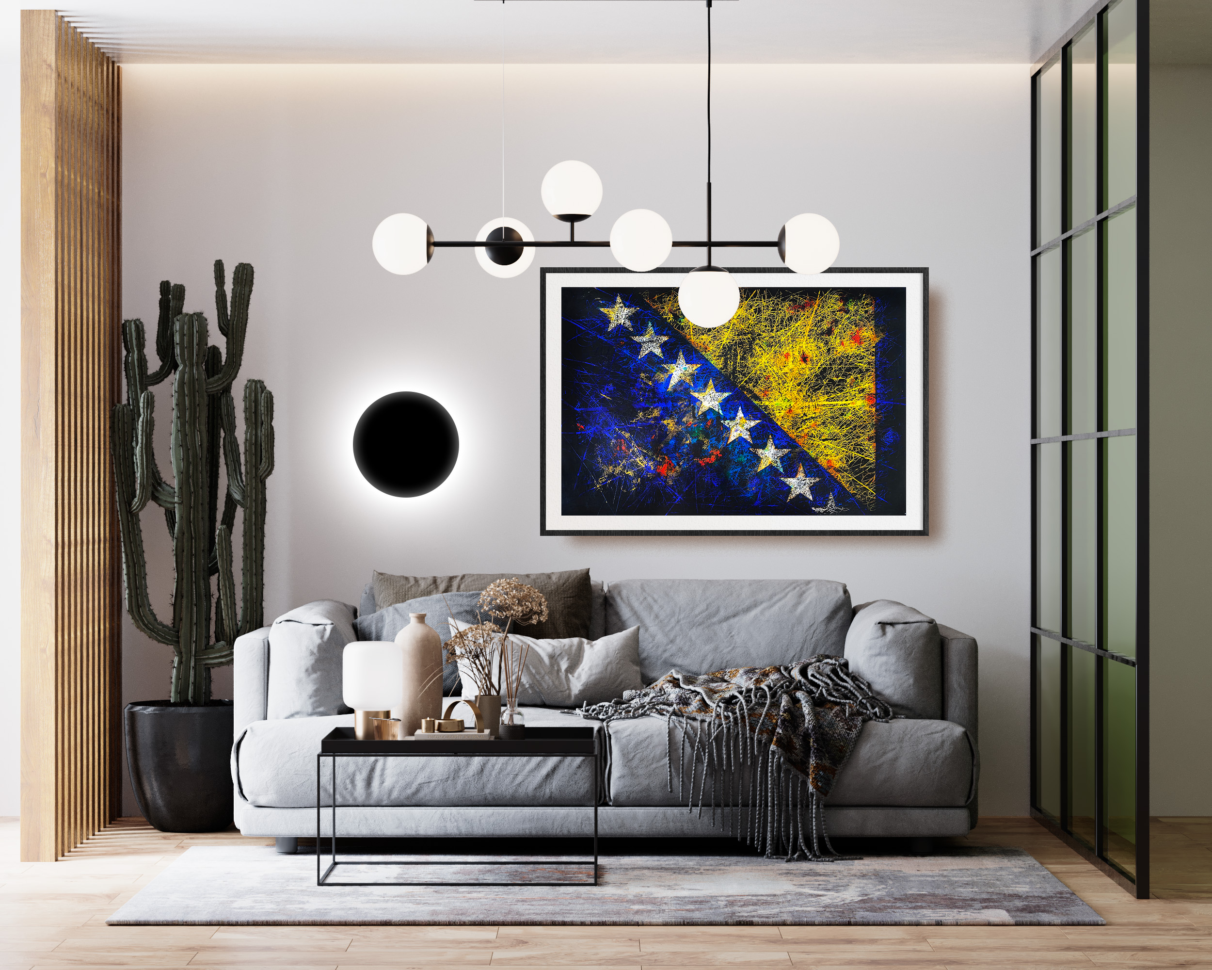 Framed Hand painted Flag of Bosnia and Herzegovina in industrial Style living Room Framed Hand painted Flag of Bosnia and Herzegovina in industrial Style living Room