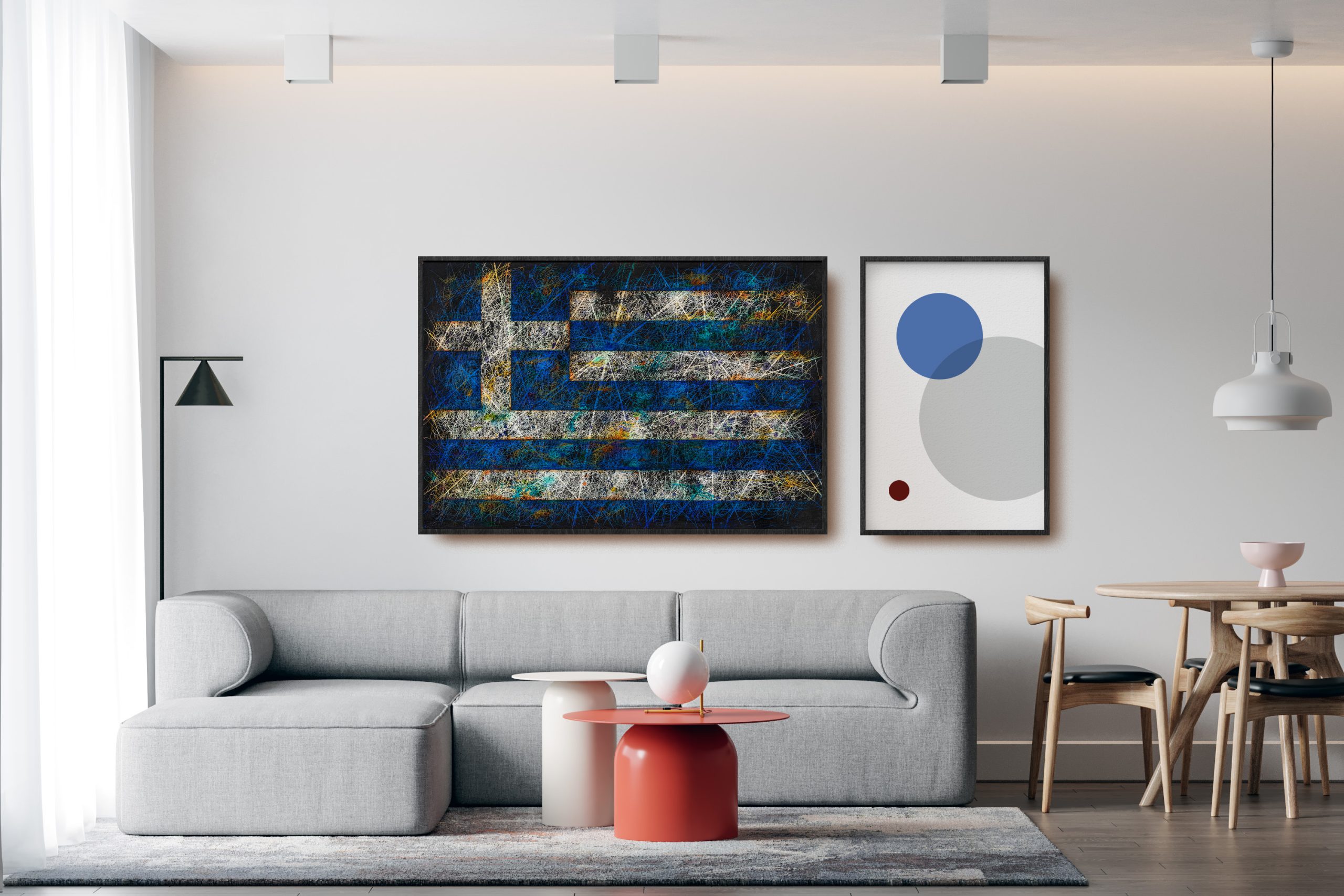 Framed Printed Flag of Greece as Modern Living Room Framed Printed Flag of Greece as Modern Living Room