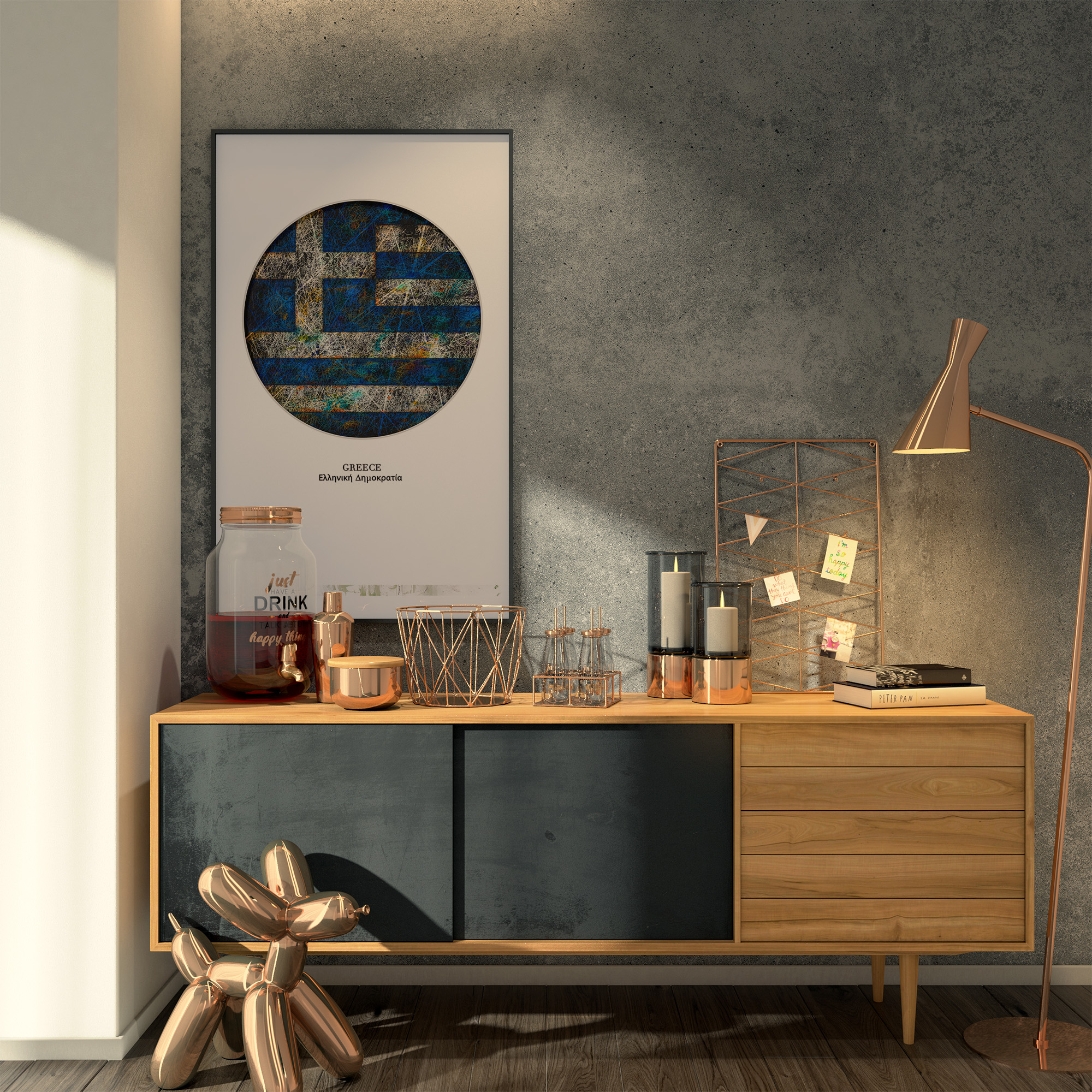 Printed Flag of Greece as Living Room Decor Printed Flag of Greece as Living Room Decor