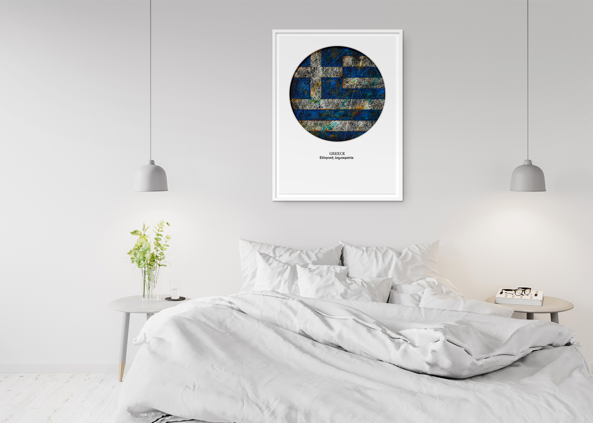 Printed Flag of Greece as Bedroom Decor Printed Flag of Greece as Bedroom Decor